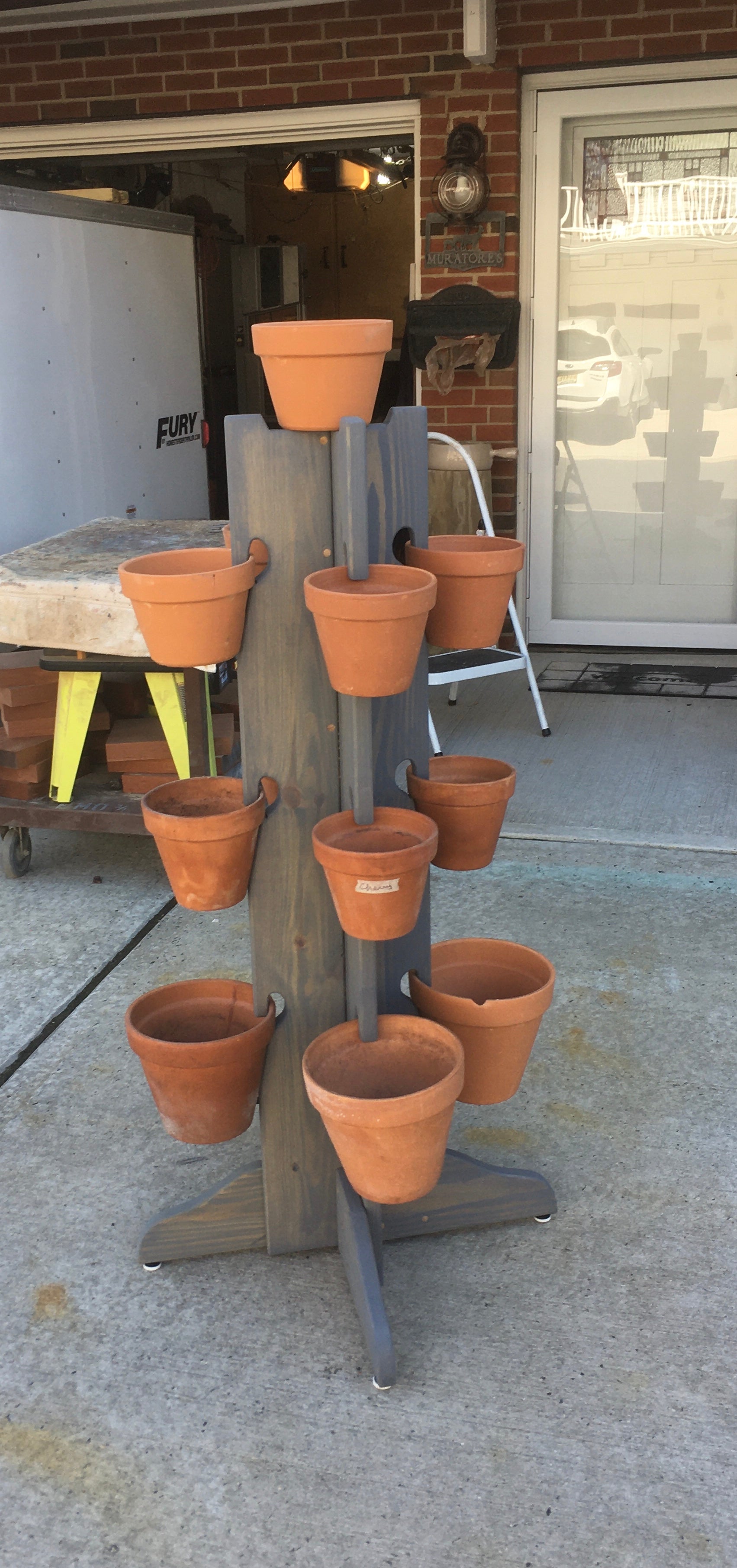 13 Pot 4 Way Tower in Weathered Gray