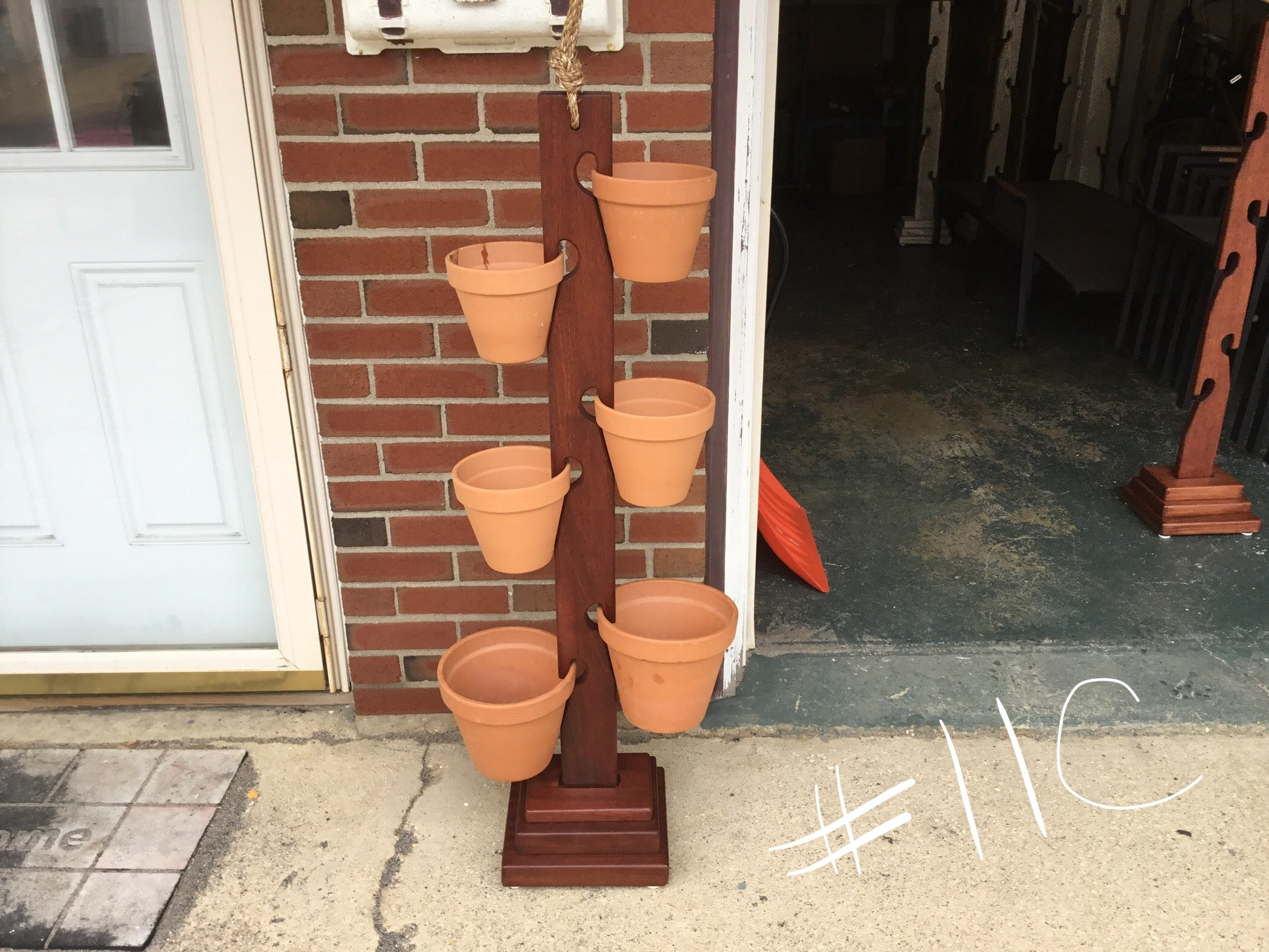 6 Pot Mahogany Tower  w/ 2 of the 8” and 4 of the 6.5” Terra Cotta Clay Pots 