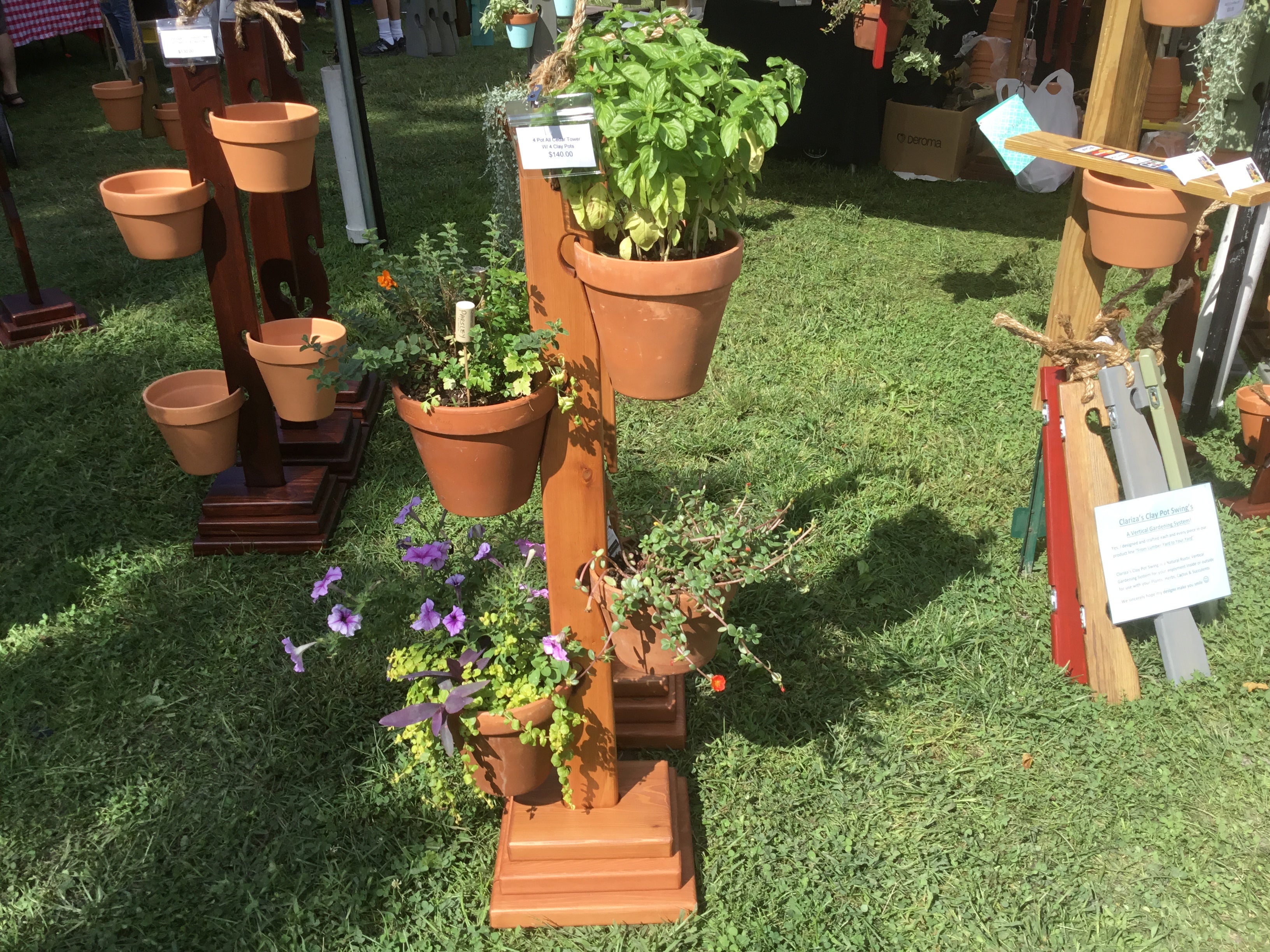 tower pots for climbing plants 4 Pot Cedar Large Tower – Clay Pot Swings